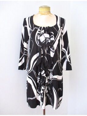 WHITE HOUSE BLACK MARKET Abstract Swirl Ruffle Front Shift Dress M